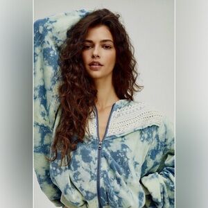 NWOT: Free people True blue crochet tie-dye bomber Jacket